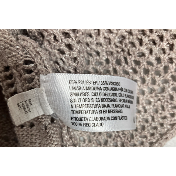 Knox Rose Cardigan SZ Large Open Front Crochet Eyelet Minimalist Bohemian Beige - Picture 11 of 13